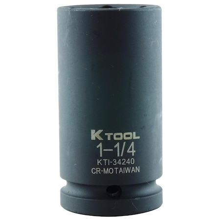 K-Tool International 3/4" Drive, 1-1/4" Size, SAE Socket, 6 Points, Impct Sckt, Deep, 6 pt., 3/4"Drive, 1-1/4 KTI-34240